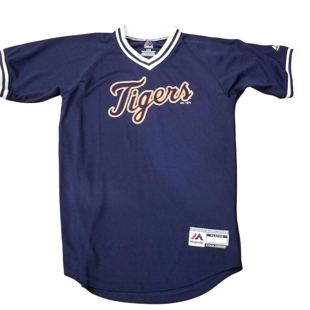Majestic Detroit Tigers Jersey T-Shirt Mens Size L Blue Slim Fit